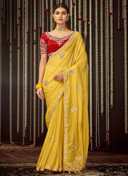 Mustard Colour ARYA IMPERIAL 5 Wedding Wear Designer Heavy Latest Saree Collection 19001